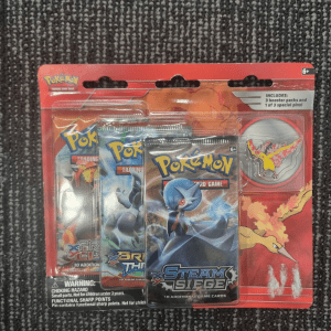 Moltres Pokemon TCG Legendary Pin Set Blister - 3 Steam Siege XY Booster Packs