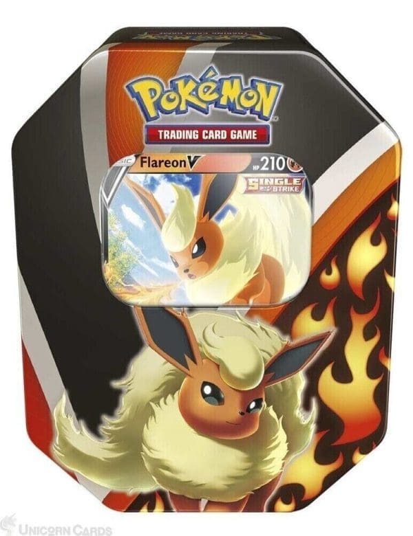 Pokemon TCG Sword & Shield Eevee Evolutions Tin - Flareon V - Collectible Card Game Set