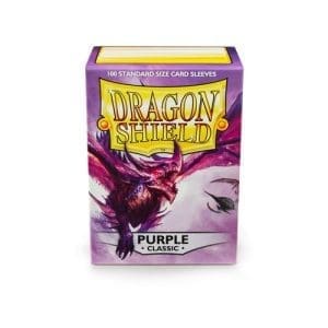 Pack of 100 purple Dragon Shield card sleeves, renowned for their exceptional durability and card protection quality.