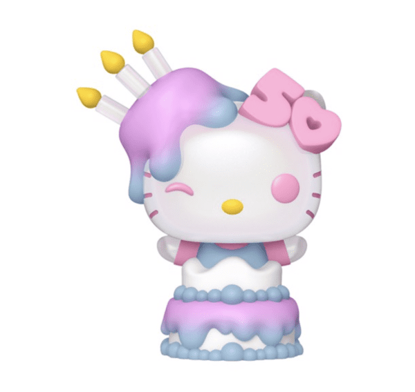 Sanrio Hello Kitty in Cake 50th Anniversary Pop! Vinyl Figure, showcasing Hello Kitty popping out of a birthday cake to celebrate."