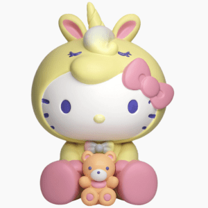 Hello Kitty Unicorn Figural PVC Bank, showcasing Hello Kitty dressed as a unicorn beside a rainbow.