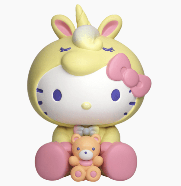 Hello Kitty Unicorn Figural PVC Bank, showcasing Hello Kitty dressed as a unicorn beside a rainbow.