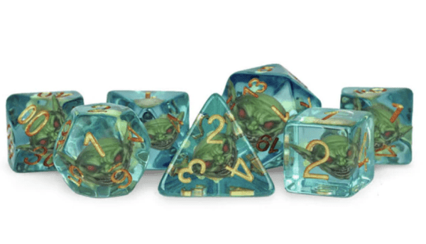 MDG Pathfinder Goblin Dice Set, showcasing vibrant, themed dice perfect for RPG adventures