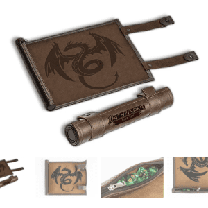 MDG Pathfinder Rolling Scroll, a premium leather scroll case with built-in storage for dice and notes.