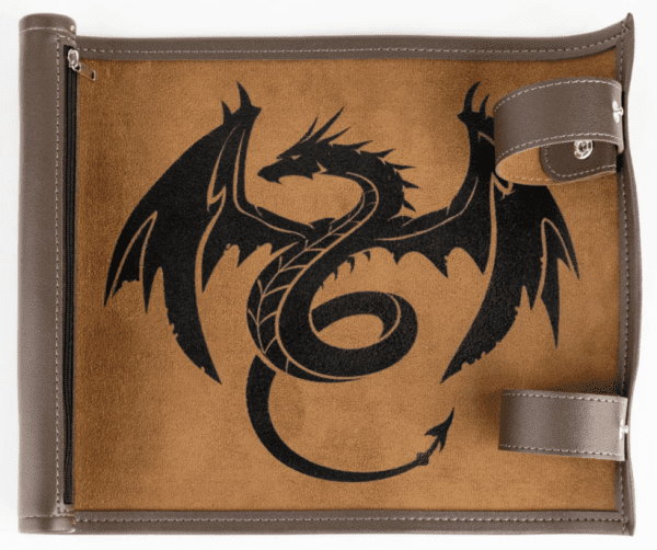 MDG Pathfinder Rolling Scroll, a premium leather scroll case with built-in storage for dice and notes.