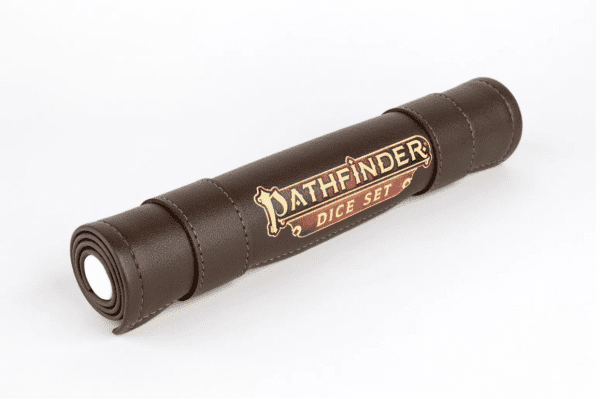 MDG Pathfinder Rolling Scroll, a premium leather scroll case with built-in storage for dice and notes.