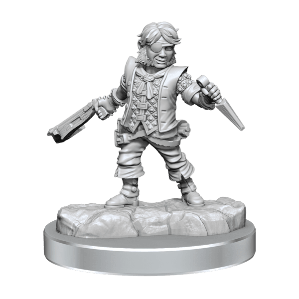 Halfling Rogue Male Miniature posed for stealth in D&D gameplay