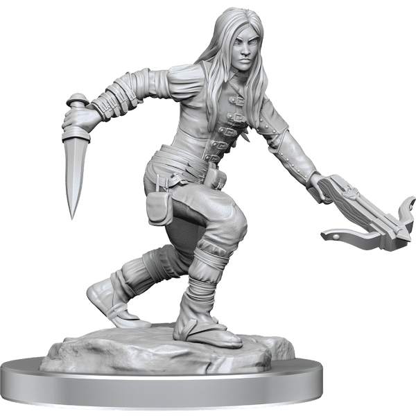 Unpainted Half-Elf Rogue Female Miniature from Nolzur’s Marvelous Miniatures series