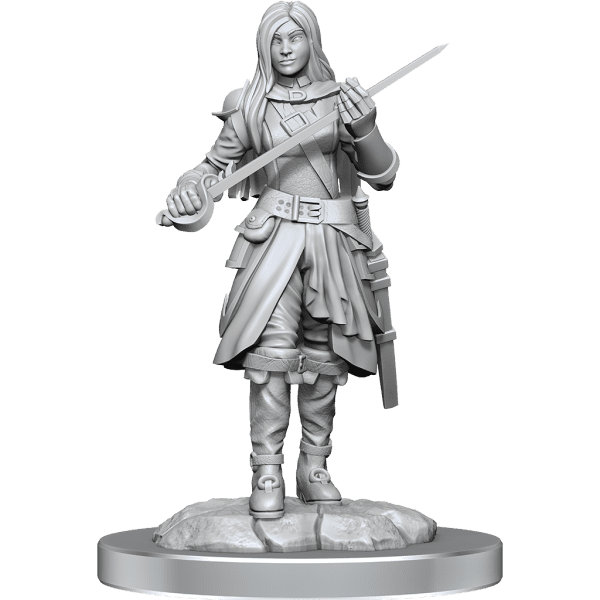 Unpainted Half-Elf Rogue Female Miniature from Nolzur’s Marvelous Miniatures series