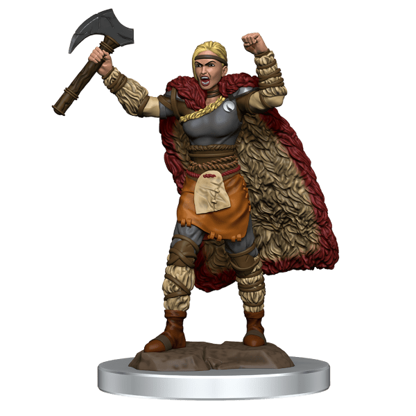 Premium Painted Human Barbarian Female Figure wielding a battle-axe