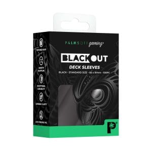 Array of Palms Off Gaming Blackout Deck Sleeves in various colors, displayed for standard size cards