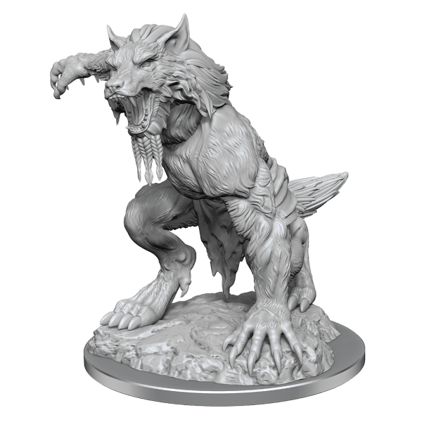 Unpainted miniatures of Critical Role Fey Werewolves ready for customization