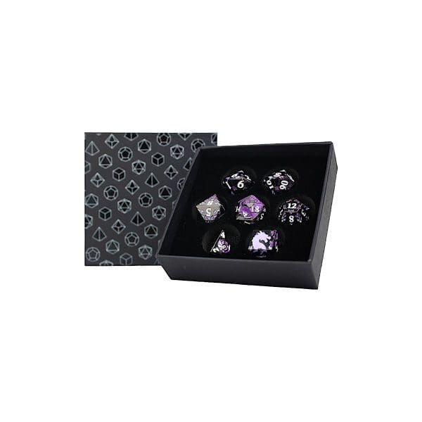 LPG Dice RPG Set Inscripted Dragon Purple with detailed dragon designs