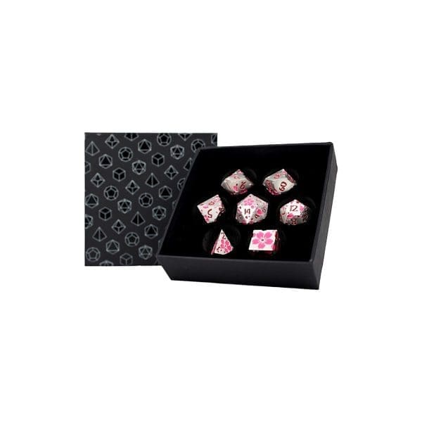 Sakura White Pink Dice Set by LPG for tabletop RPGs