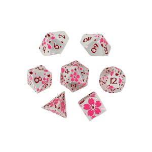 Sakura White Pink Dice Set by LPG for tabletop RPGs