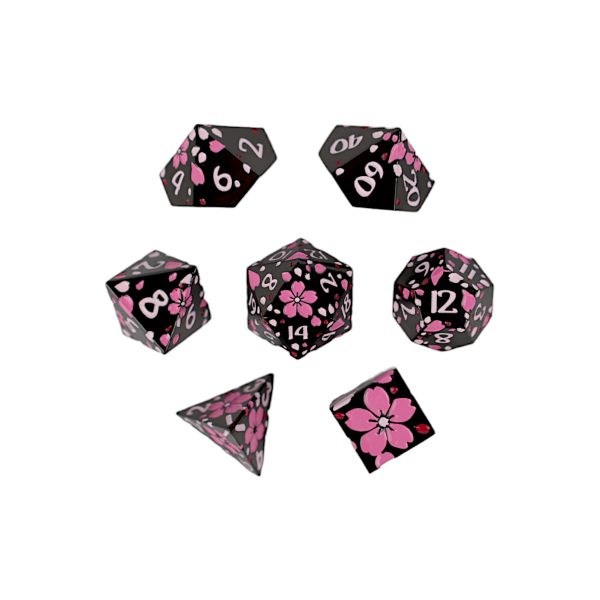 Sakura Black Pink Dice Set by LPG for tabletop RPGs